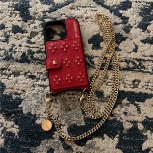 Bandolier Red Studded Crossbody Phone Case with Gold Chain iPhone 16 Pro